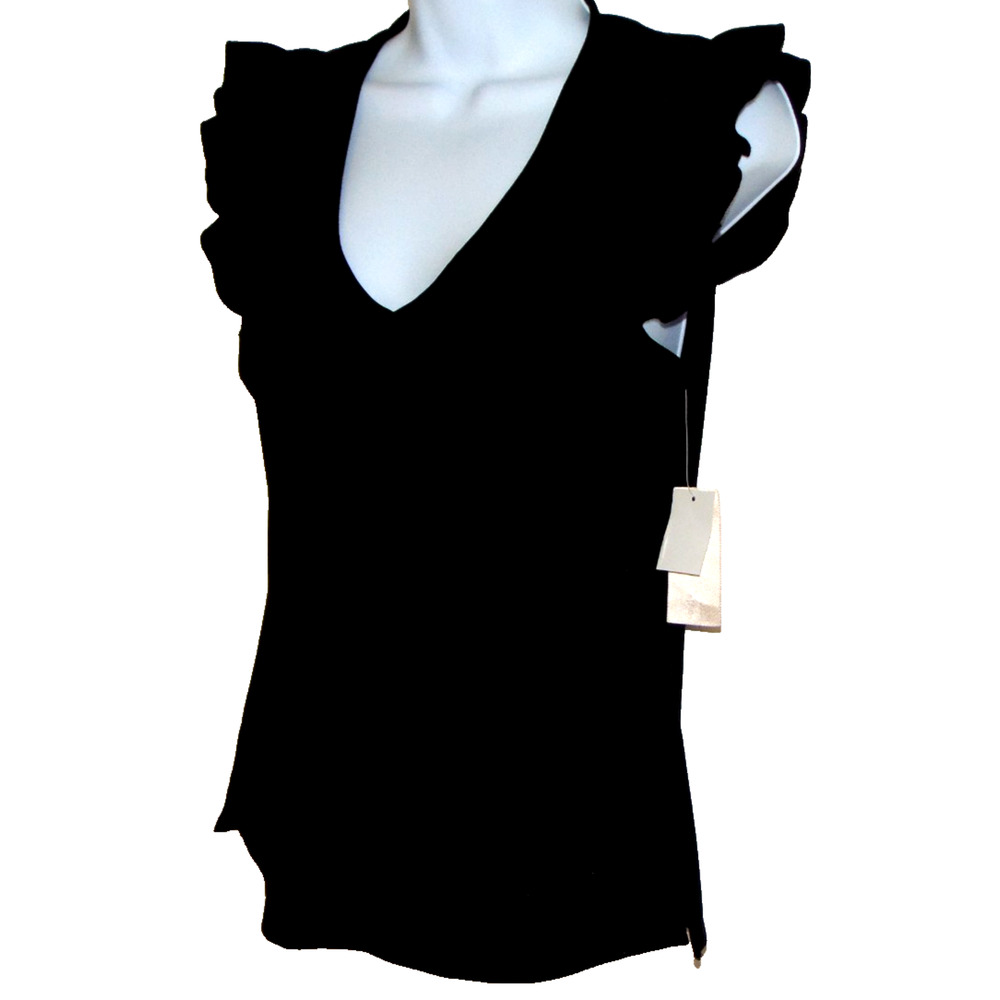 Philosophy Republic Clothing Women XS Black Rayon Flutter Sleeve V-Neck NWT